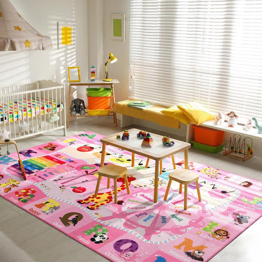 YJGWL 6X9 Rug Play Mat Carpet Educational and Fun Playmat with ABC Alphabet Animals Shapes Colors Non Slip Area Rug Learning Rugs for Bedroom Playroom Baby Toddler Children Play Game Activity